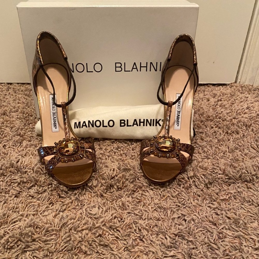 Manolo Blahnik Drina Jeweled T-Strap Heel Size 8
